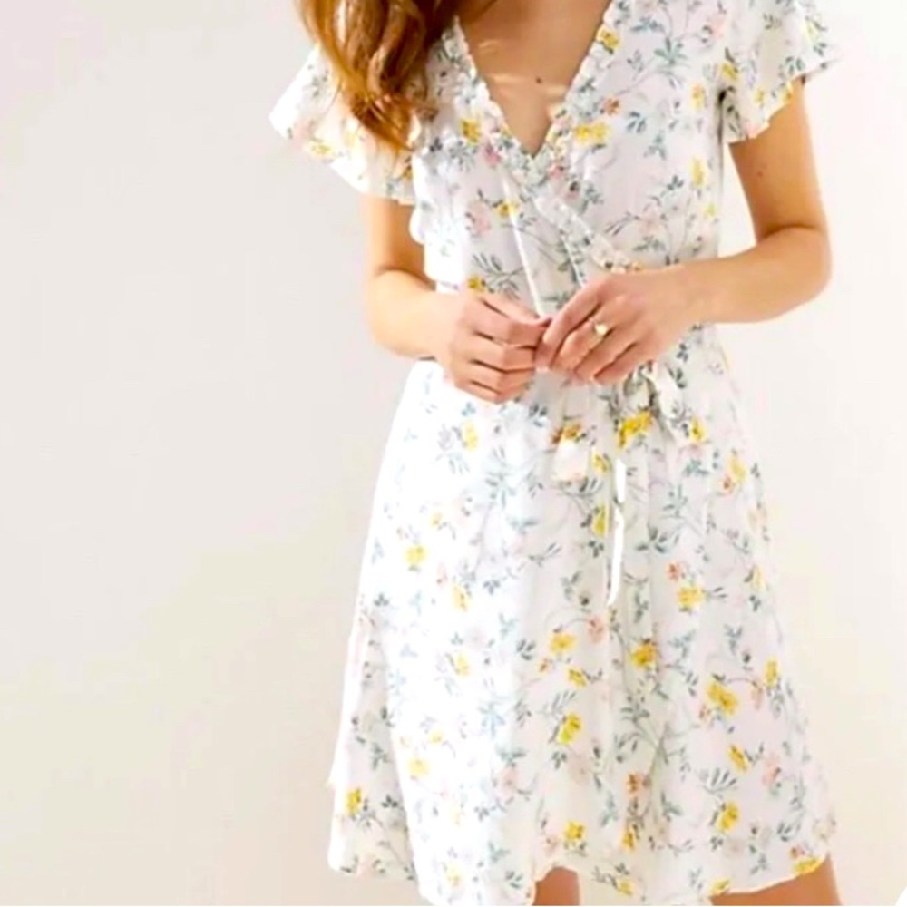 LOFT floral flutter wrap dress